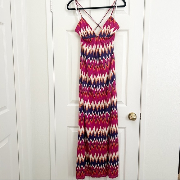 JB by Julie Brown Zigzag Maxi Dress - Pink and Cream - Picture 1 of 9